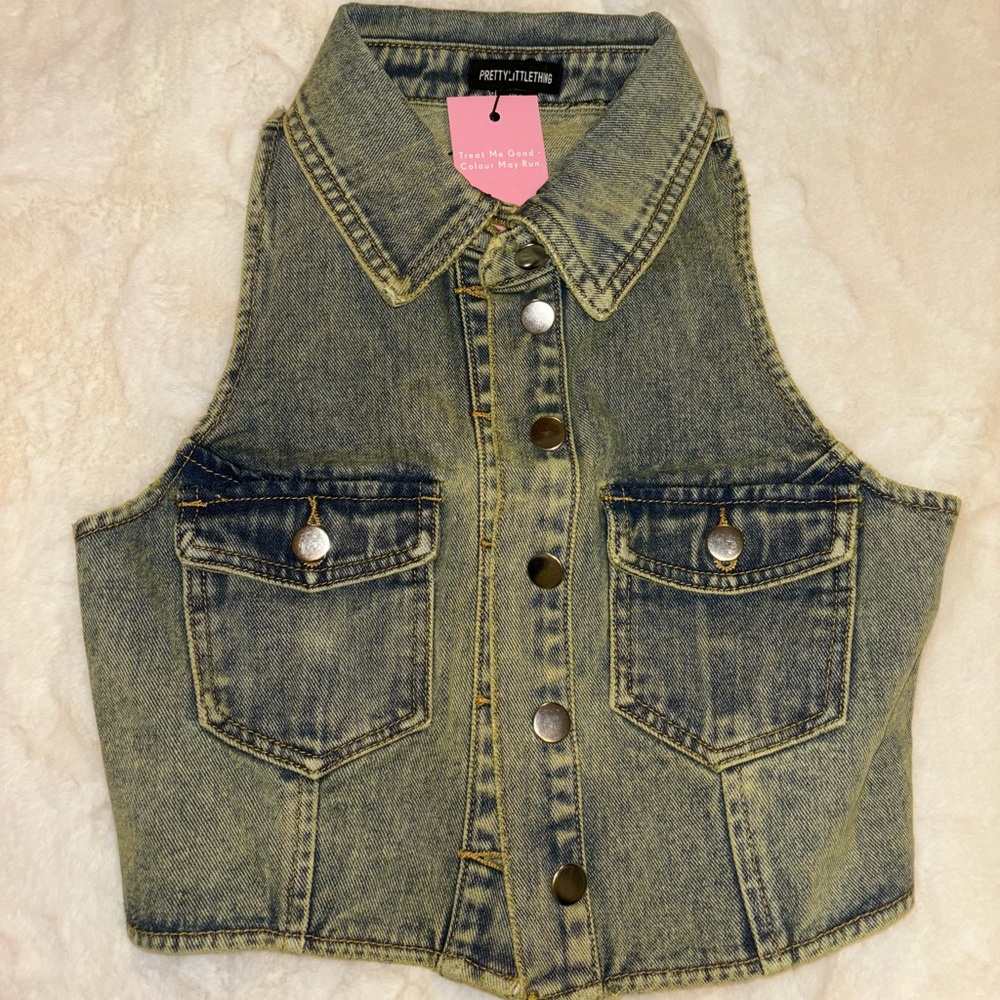 PLT cropped denim vest BNWT